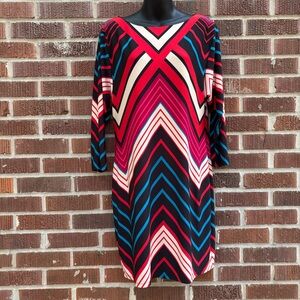 Trina Turk Women’s Sz M Long sleeve pull-on stretchy colorful Sheath midi dress